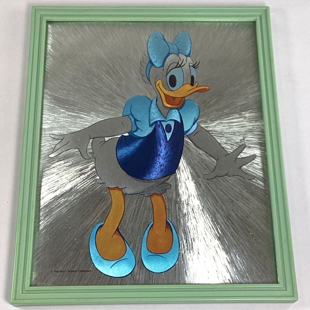 Vintage Walt Disney Daisy Duck Foil Art Print Framed Retro Holographic 8x10